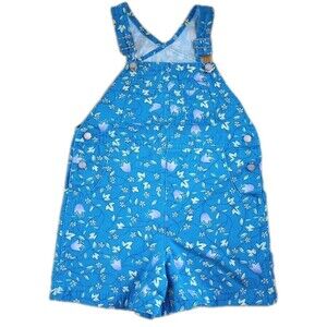 Vintage 1990s Bib Overalls Shorts Girls Size 6X Blue Floral Denim Lord & Taylor
